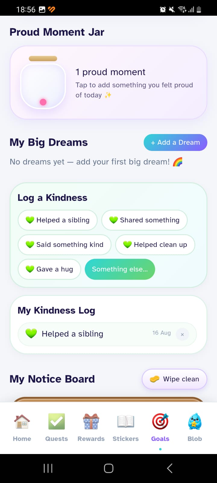 SquishBlob goals and positive growth screen