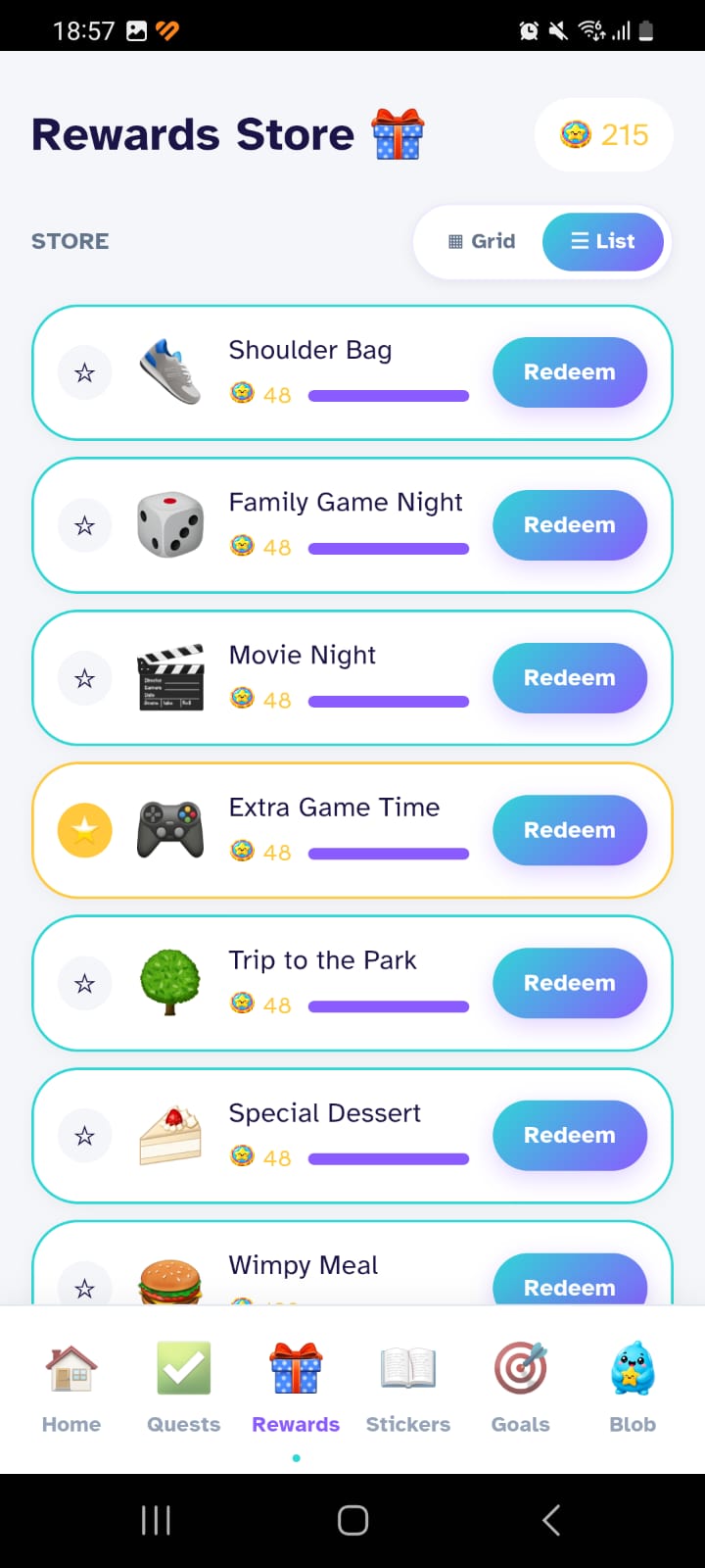 Parent-approved rewards available for Gloop Coins